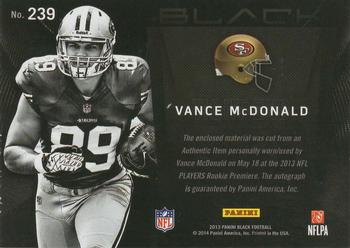 2013 Panini Black - Rookie Signature Materials Prime #239 Vance McDonald Back