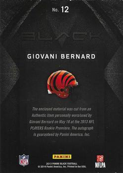 2013 Panini Black - Onyx Rookie Signature Materials Prime Platinum #12 Giovani Bernard Back