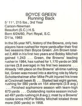 1985 Coke/Mr. Hero Cleveland Browns #NNO Boyce Green Back