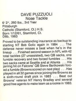 1985 Coke/Mr. Hero Cleveland Browns #NNO Dave Puzzuoli Back