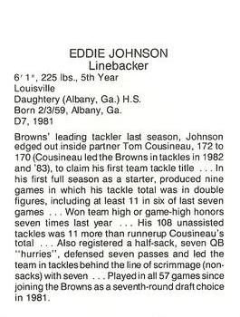 1985 Coke/Mr. Hero Cleveland Browns #NNO Eddie Johnson Back