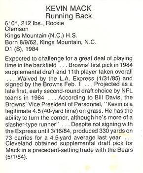 1985 Coke/Mr. Hero Cleveland Browns #NNO Kevin Mack Back