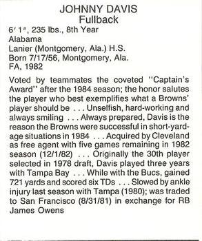 1985 Coke/Mr. Hero Cleveland Browns #NNO Johnny Davis Back
