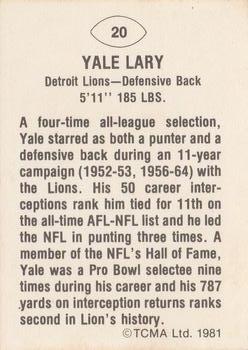 1981 TCMA Greats #20 Yale Lary Back