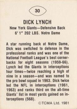 1981 TCMA Greats #30 Dick Lynch Back