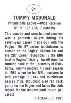 1981 TCMA Greats #31 Tommy McDonald Back