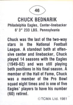 1981 TCMA Greats #46 Chuck Bednarik Back