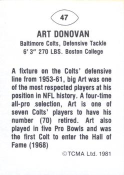 1981 TCMA Greats #47 Art Donovan Back