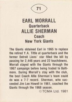 1981 TCMA Greats #71 Allie Sherman / Earl Morrall Back
