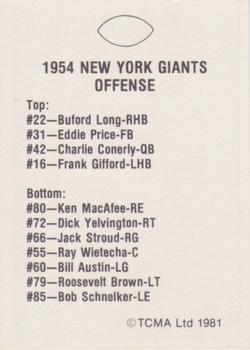 1981 TCMA Greats #NNO 1954 New York Giants Back