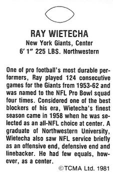 1981 TCMA Greats #NNO Ray Wietecha Back