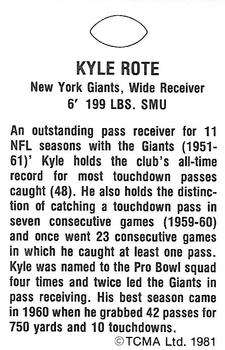 1981 TCMA Greats #NNO Kyle Rote Back