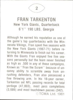 1981 TCMA Greats #2 Fran Tarkenton Back