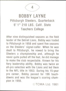1981 TCMA Greats #4 Bobby Layne Back
