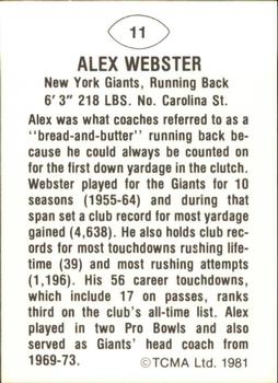 1981 TCMA Greats #11 Alex Webster Back