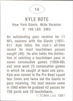 1981 TCMA Greats #14 Kyle Rote Back