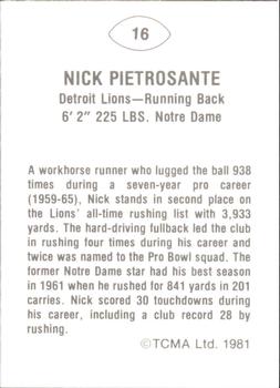 1981 TCMA Greats #16 Nick Pietrosante Back