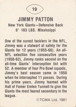 1981 TCMA Greats #19 Jimmy Patton Back