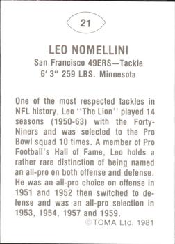 1981 TCMA Greats #21 Leo Nomellini Back