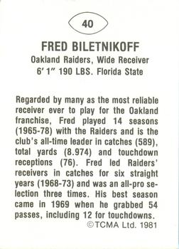 1981 TCMA Greats #40 Fred Biletnikoff Back