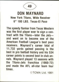 1981 TCMA Greats #49 Don Maynard Back