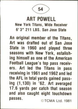 1981 TCMA Greats #54 Art Powell Back