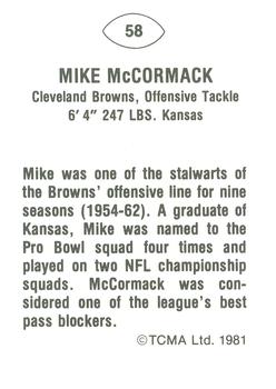 1981 TCMA Greats #58 Mike McCormack Back