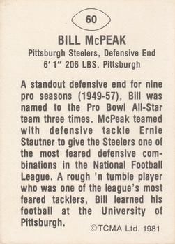 1981 TCMA Greats #60 Bill McPeak Back