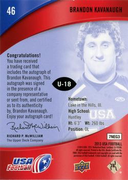 2013 Upper Deck USA Football - Autographs #46 Brandon Kavanaugh Back