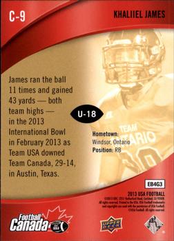 2013 Upper Deck USA Football - Team Canada #C-9 Khaliiel James Back