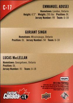 2013 Upper Deck USA Football - Team Canada #C-17 Gurjant Singh / Emmanuel Adusei / Lucas MacLellan Back