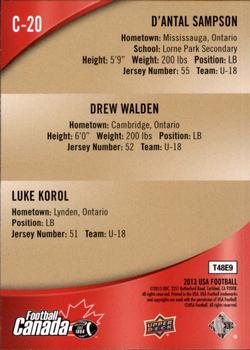 2013 Upper Deck USA Football - Team Canada #C-20 D'Antal Sampson / Drew Walden / Luke Korol Back