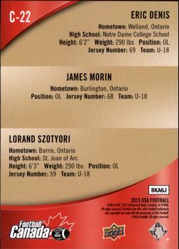 2013 Upper Deck USA Football - Team Canada #C-22 Lorand Szotyori / Eric Denis / James Morin Back