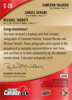 2013 Upper Deck USA Football - Team Canada Autographs #C-28 Michael Tarbutt / Samuel Berube / Cameron Valardo Back