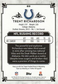 2013 Topps Museum Collection - Copper #89 Trent Richardson Back