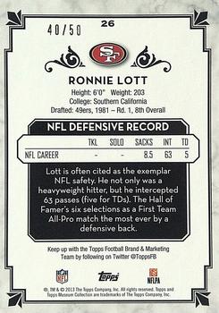 2013 Topps Museum Collection - Ruby #26 Ronnie Lott Back