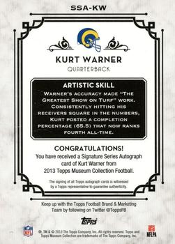 2013 Topps Museum Collection - Signature Series Autographs Copper #SSA-KW Kurt Warner Back
