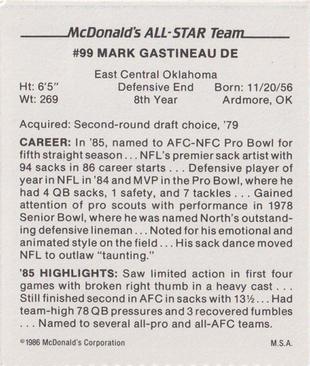 1986 McDonald's All-Star Team #NNO Mark Gastineau Back