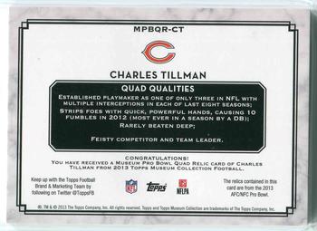 2013 Topps Museum Collection - Pro Bowl Quad Relics #MPBQR-CT Charles Tillman Back