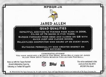 2013 Topps Museum Collection - Pro Bowl Quad Relics #MPBQR-JA Jared Allen Back
