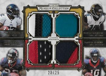 2013 Topps Museum Collection - Quad Player Relics Gold #MQR-JRFH Maurice Jones-Drew / Denard Robinson / Arian Foster / DeAndre Hopkins Front