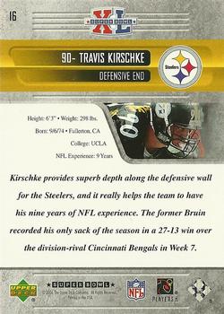 2006 Upper Deck Pittsburgh Steelers Super Bowl Champions #16 Travis Kirschke Back