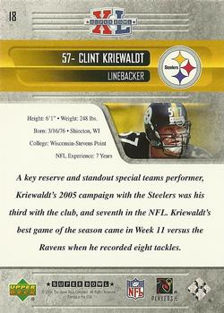 2006 Upper Deck Pittsburgh Steelers Super Bowl Champions #18 Clint Kriewaldt Back