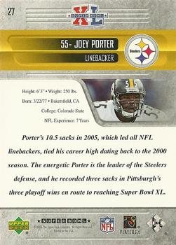 2006 Upper Deck Pittsburgh Steelers Super Bowl Champions #27 Joey Porter Back