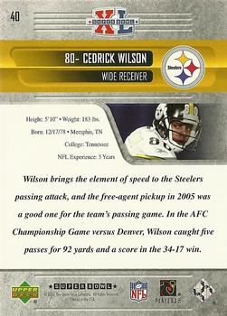 2006 Upper Deck Pittsburgh Steelers Super Bowl Champions #40 Cedrick Wilson Back