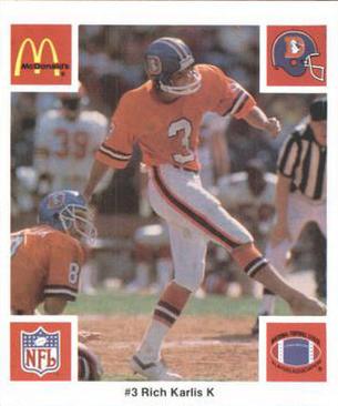 1986 McDonald's Denver Broncos #NNO Rich Karlis Front