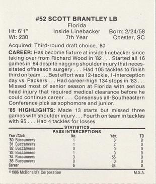 1986 McDonald's Tampa Bay Buccaneers #NNO Scot Brantley Back