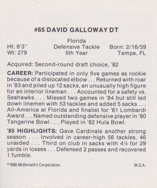 1986 McDonald's St. Louis Cardinals #NNO David Galloway Back