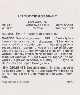 1986 McDonald's St. Louis Cardinals #NNO Tootie Robbins Back