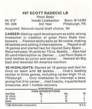 1986 McDonald's Kansas City Chiefs #NNO Scott Radecic Back